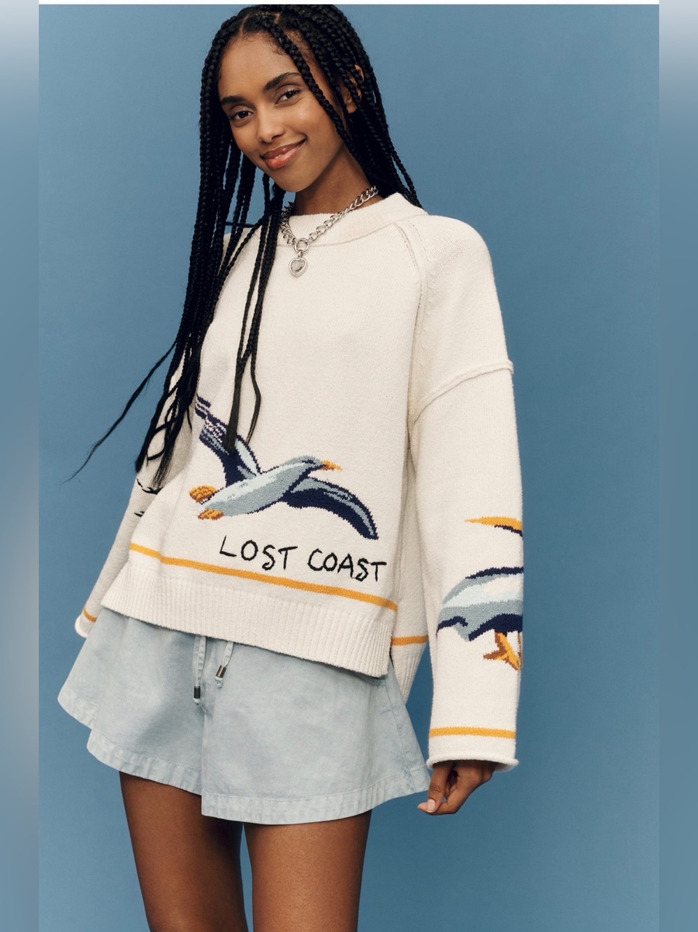 Anthro Pilcro Lost Coast Seagull Graphic Sweater Size Small